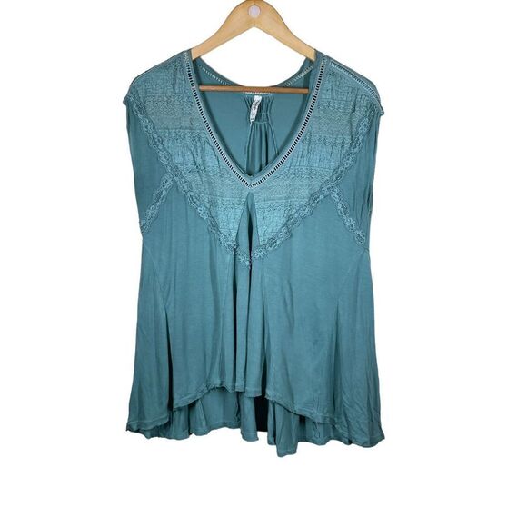 Free People Into the Night Green Tiered Short Sleeve Tee Size XS Oversized - Picture 1 of 10